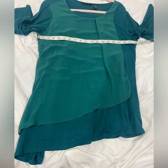 H By Halston, long sleeve green jade assymetrical double layer top size S - Picture 2 of 9